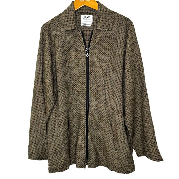 FLAX basketweave zip up jacket Womens Large - Picture 1 of 9
